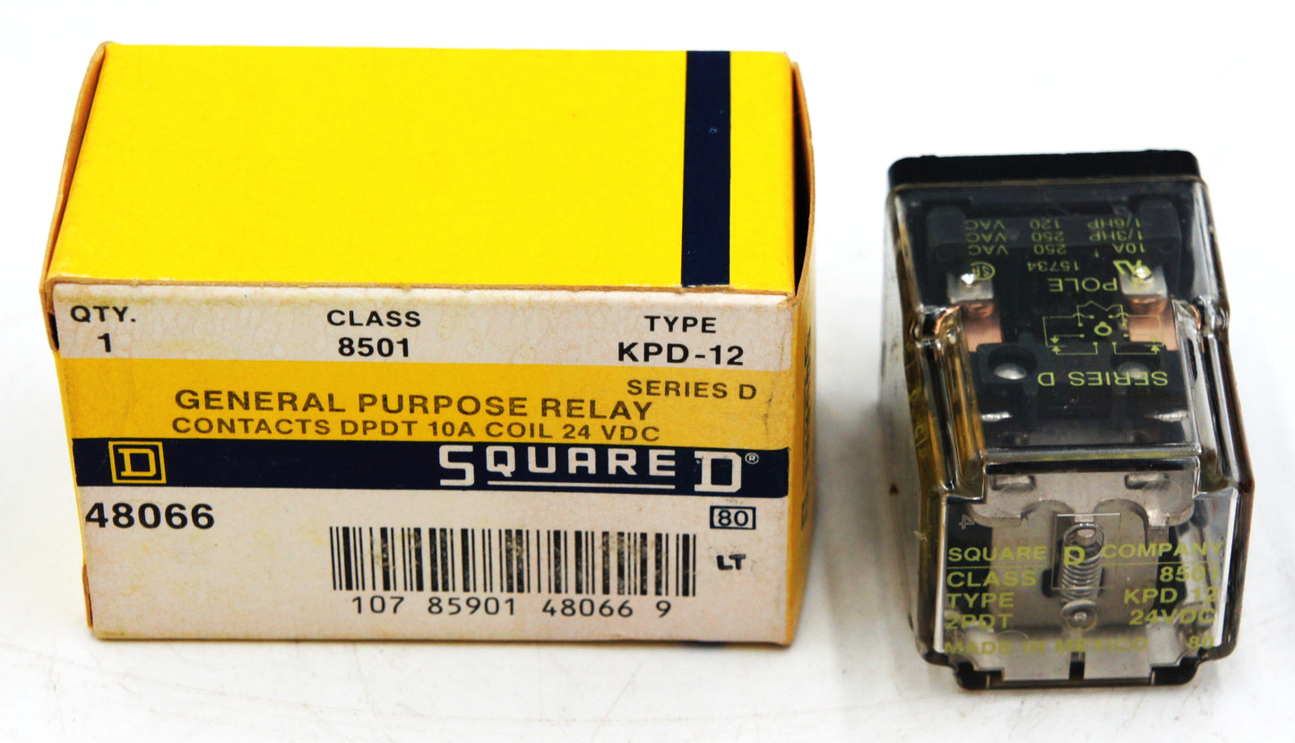 Square D 8501 KPD-12 General Purpose Relay 2PDT 10A Coil 24VDC 8 Pin