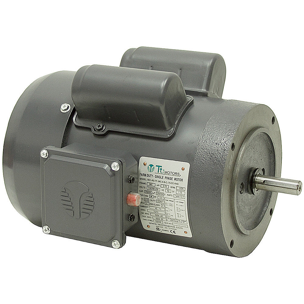 Techtop RD1-RS-TF-56C-4-B-C-.75-RND .75 HP HP 1800 RPM 56C Single-Phase Motor